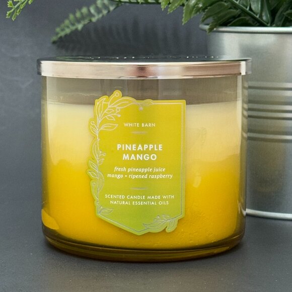 BBW Pineapple Mango White Barn Bath & Body Works 3 Wick Candle - Picture 1 of 10